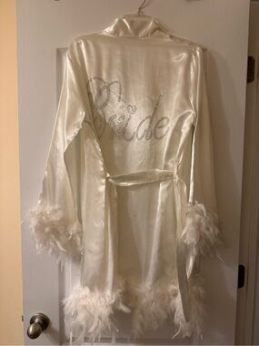 Bride Feather Trim Robe - Ivory